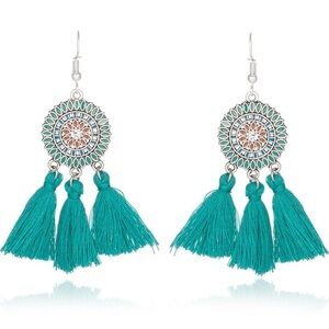 Rhinestone Sunflower Yarn Tassel Drop Earrings